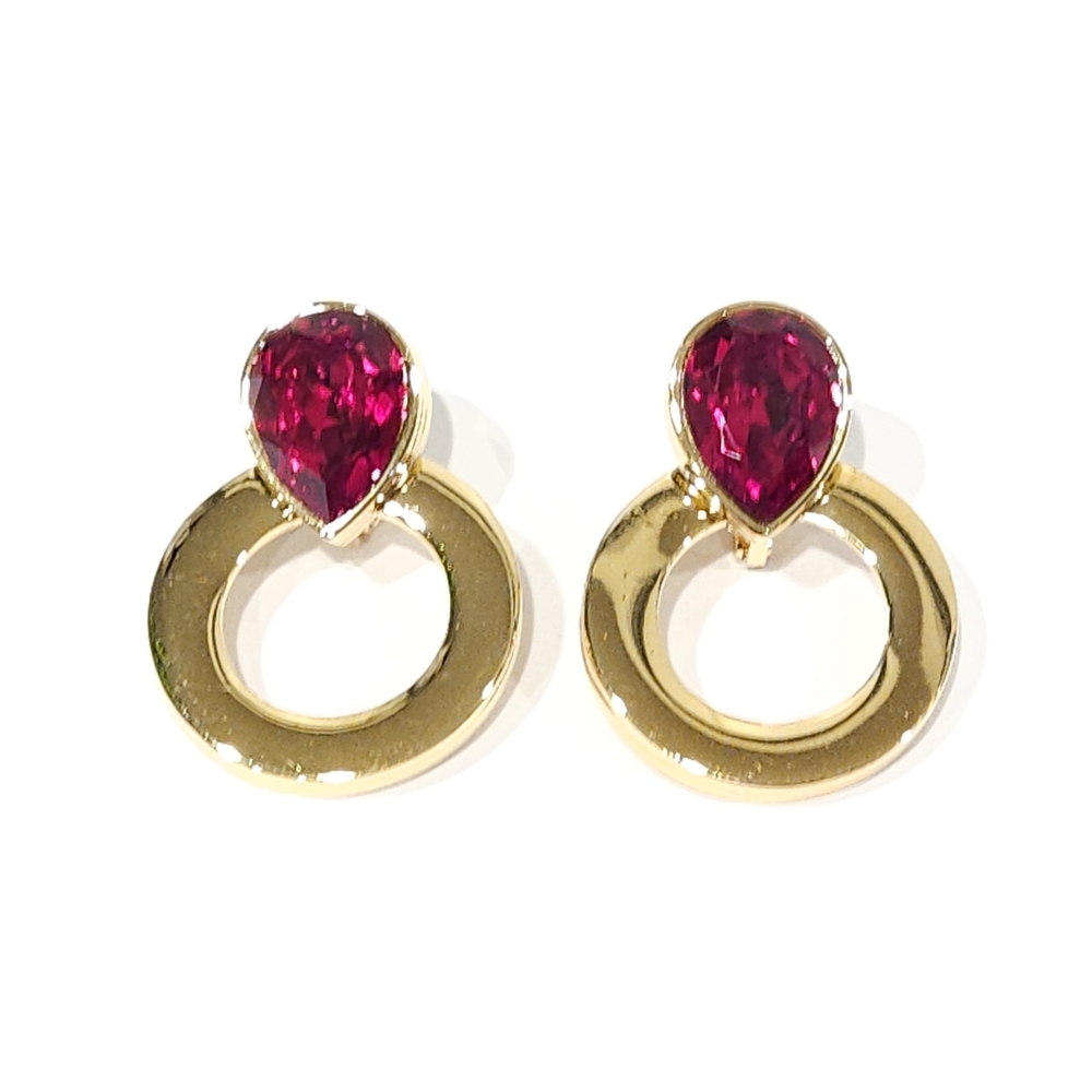NWT Givenchy Gold Red Crystal Door Knocker Earrings Vintage Chunky 14KGF Post